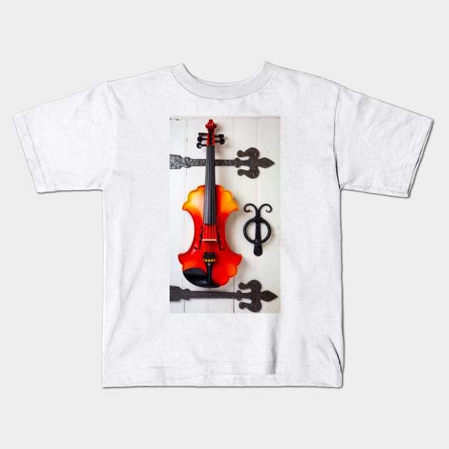 Baroque Violin On White Door Kids T-Shirt by photogarry